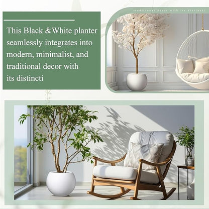 13.5 H x 17" Dia (12" Pot Opening) Round Fiberstone Planter with Drainage Hole, Indoor/Outdoor Large Plant/Christmas tree decor Pot for Home Patio Garden, Ideal for Large Plants -White, 17in