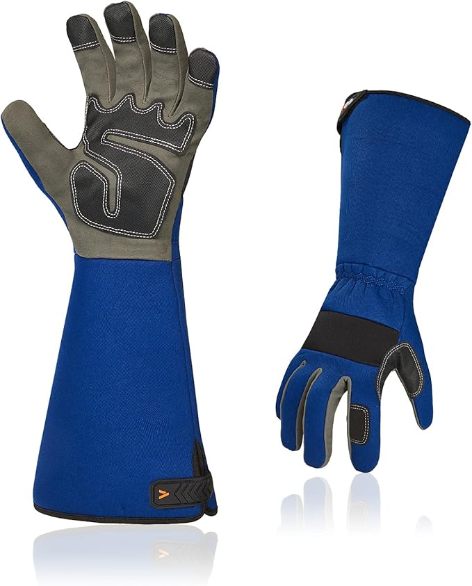 Vgo... Safety Work Gloves Men,Gardening,Long Sleeves Gauntlet,Puncture Proof,Touchscreen(1 Pair,Size M,Blue,AL6608-ML)