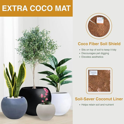 16" H x 20" D Globo Fiberstone Round Planter with Drainage Hole, Smooth Finishes, Weather Resistant for Indoor and Outdoor Use, Included 2 Extra Coco Mats (Red, 13.5" Pot Opening)