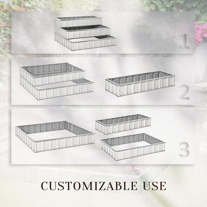 Outsunny 3 Tier Raised Garden Bed Outdoor Metal Patio Planter Box with Gloves, 4' x 4' x 2' for Backyard, Patio to Grow Vegetables, Herbs, and Flowers, White