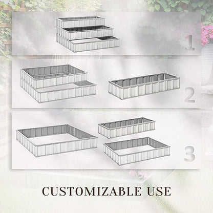 Outsunny 3 Tier Raised Garden Bed Outdoor Metal Patio Planter Box with Gloves, 4' x 4' x 2' for Backyard, Patio to Grow Vegetables, Herbs, and Flowers, White