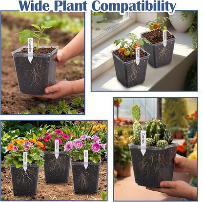 5.5 Inch Clear Square Nursery Pots with Drainage & Labels, 30Pcs Reusable Seed Starter Pots for Vegetables, Indoor Outdoor Gardening, Thick Transparent Plastic Plant Pots for Seed Starting