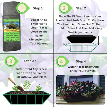 EZ Swap 24 Inch Fabric Trough Coco Liner Replacement for Window Basket Flower Planter - 24" Coconut Coco Fiber Alternative for Hayrack Planters. Use 3+ Seasons - Made in The USA! (2-Pack)