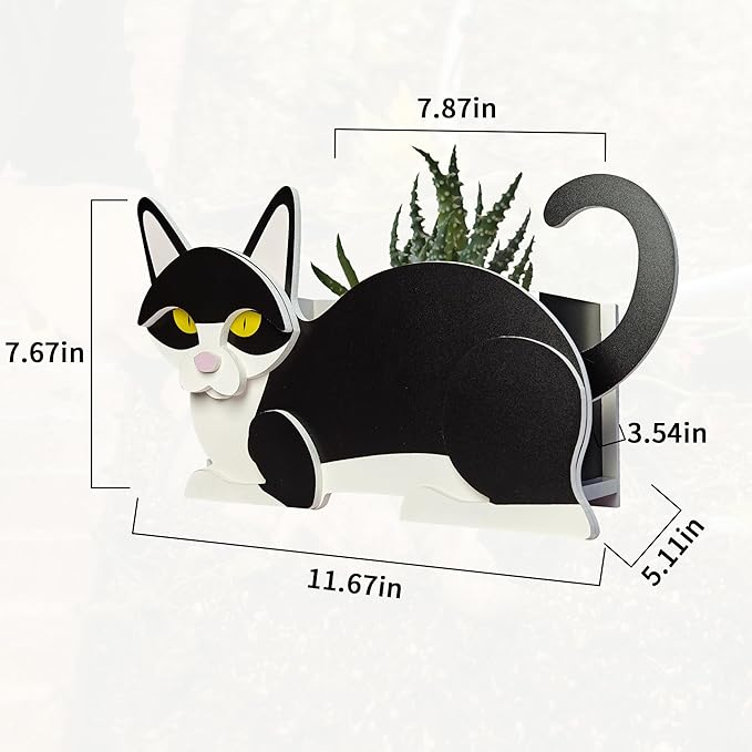 Black and White Cat Planter, Cute Animal Shape Flower Planters, Plant Pots for Indoor/Outdoor Garden Decor, Unique Gifts/Souvenirs for Pet Lovers