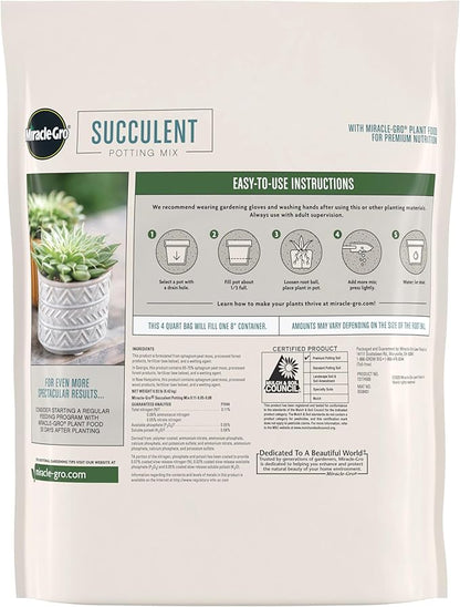 Miracle-GRO Succulent Potting Mix, for Indoor Succulents, Aloe Vera and More, Made with Miracle-GRO Plant Food, 4 qt. (3-Pack)