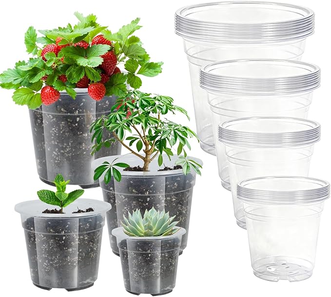 52 Pack 7/6/5/4 Inch Clear Nursery Pots with Drainage Holes,Plastic Plant Flower Pots for Planting,Succulents,Garden,Planters,Seed Starter,Indoor and Outdoor