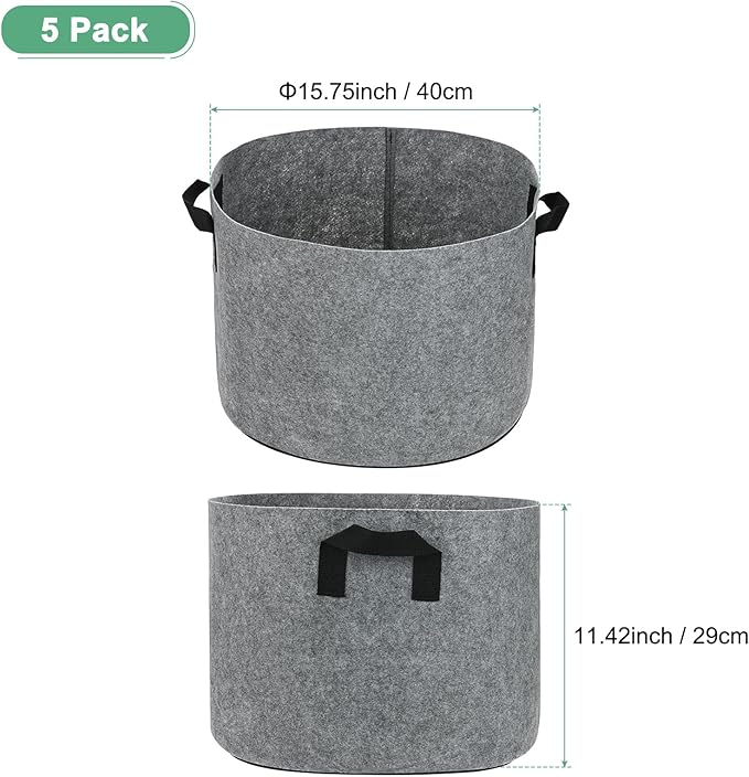 5-Pack Plant Grow Bags 10 Gallon Grow Bags 300G Thickened Fabric Pots with Durable Handles Plant Garden Grow Pots for Fruits/Vegetables/Flowers/Plants [Grey]