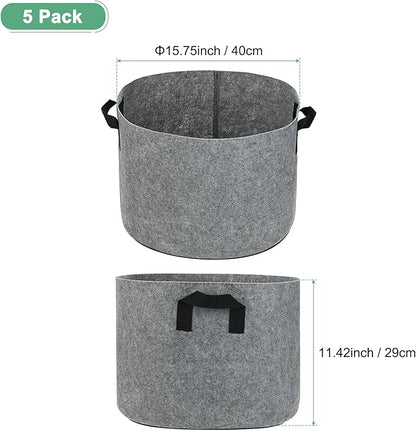 5-Pack Plant Grow Bags 10 Gallon Grow Bags 300G Thickened Fabric Pots with Durable Handles Plant Garden Grow Pots for Fruits/Vegetables/Flowers/Plants [Grey]