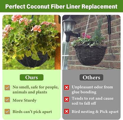Riare 4 Pack 12 Inch Round Fabric Planter Basket Liner- Hanging Basket Liners Replacement Coco Fiber Liner Alternative for Hanging Basket Flowers (Prevent Birds from Nesting)