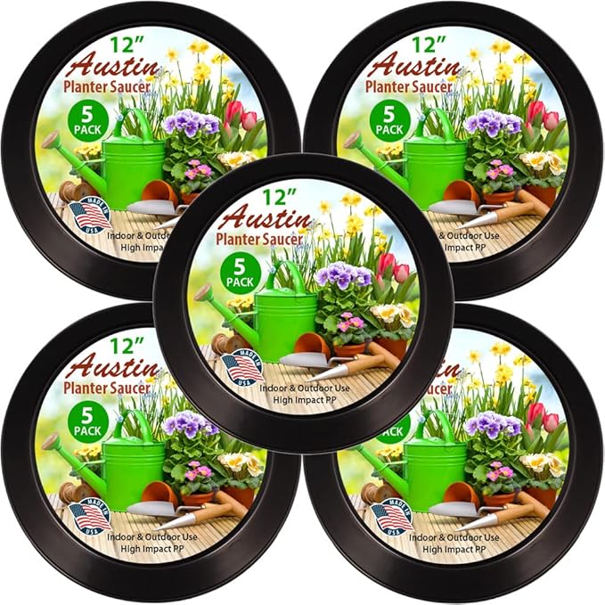 Saucers 18 Inch (16.3 Inch Base) Case of 5 Plant Saucers - Black Colored Polypropylene Made in USA