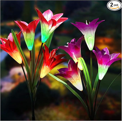TONULAX Solar Lights Outdoor - Upgraded Garden Light, Multi-Color Changing Lily Solar Flower Lights for Patio,Yard Decoration, Bigger Flower and Wider Panel (2 Pack,Purple and Red)