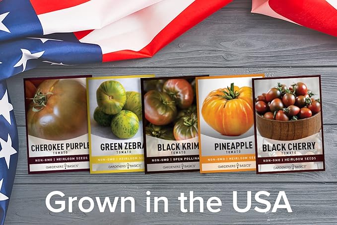 Gardeners Basics, 5 Rare Tomato Seeds for Planting Variety Pack Heirloom Tomato Seeds, Cherokee Purple, Black Krim, Pineapple, Green Zebra, Black Cherry, Determinate and Indeterminate & More, Non GMO