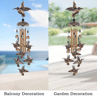 Hummingbird Wind Chimes for Garden, Gifts for Mom, Home, Balconies, Room, Patio, Indoor, Outdoor Hummingbirds Decoration, Hummingbird Wind Catcher, Bronze Memorial Wind Bell, Bird Wind Chimes Decor