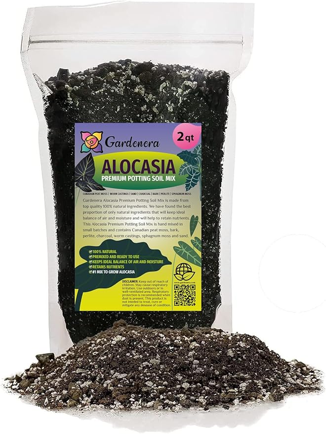 Premium Alocasia Plant Potting Soil by Gardenera - Infuse Your Space with Majestic Leaves and Lively Vitality - 2 Quart