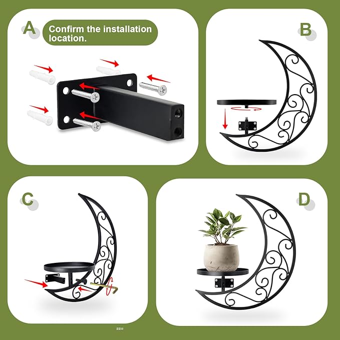 Wall Planters for Indoor Plants Plant Holder Moon Shape Metal Hanging Planters Window Plants Stand Hanger Shelf Flower Display Rack for Living Room Ornament Decor