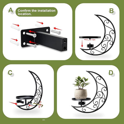 Wall Planters for Indoor Plants Plant Holder Moon Shape Metal Hanging Planters Window Plants Stand Hanger Shelf Flower Display Rack for Living Room Ornament Decor