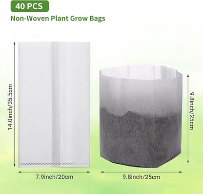 GREANER Plant Nursery Bags, 40 PCS 15.7""x14.2"" Garden Bags to Grow Vegetables, Non-Woven Biodegradable Plant Pots for Gardening Seed Plant Bag, Potato, Flower, Tomato Plant Starts, White