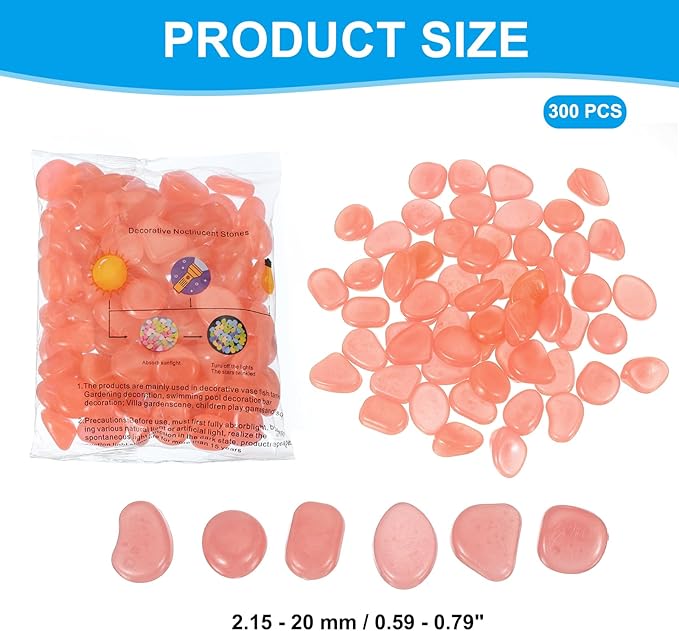 PATIKIL Glowing Stones, 300 Pcs Glow in The Dark Rocks for Indoor Outdoor Fish Tank Decorations Garden Yard Landscaping Gifts for Friends, Orange Red