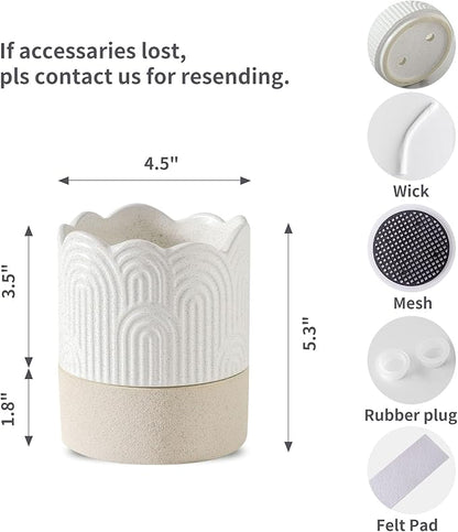 Nihow Self Watering Plant Pot: 4.5 Inch Ceramic Planter with Drainage Hole & Water Storage Plus for Indoor & Outdoor Plants - Cylinder Flower Pot for Herbs/Violets - Beige & Nature