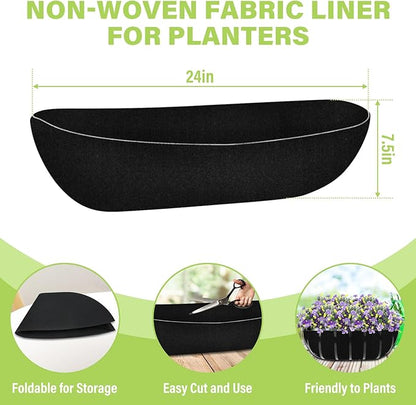Riare 6 Pack 24 Inch Black Felt Window Box Liners- Fabric Trough Planter Basket Liners Replacement, Non-Woven Hanging Plant Liner for Wall Hanging Basket, Garden Fence Railing (Avoid Bird Nesting)
