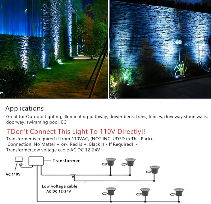 6 Pack 3W Blue LED Well In Ground Landscape Lights IP67 Waterproof for Outdoor Lighting, Garden, Yard, Patio, Driveway, Deck, Step, Pathway, Low Voltage 12V 24V DC AC
