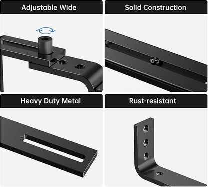 Y&M 2 Pcs Deck Railing Adjustable Planter Box Brackets (6 to 12.5 in), Universal Heavy Duty Iron Flower Box Brackets Wall Mounting Hooks for Fences, Patio, and Garden - Black (Patent Registered)
