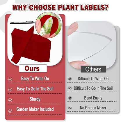 Plant Labels 200 Pcs Yuanling for Seeding Plastic Waterproof Plant Name Tags Garden Labels Marker Garden Pots Stakes for Outdoor Potted Plants Belt Permanent Marking Pen (Red)