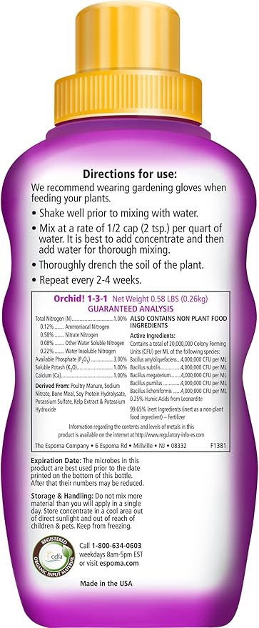 Espoma Organic Orchid! 8-Ounce Concentrated Plant Food – Plant Fertilizer and Bloom Booster for All Orchids and Bromeliads. Ideal for Phalaenopsis, Dendrobium, and Other Types of Orchids