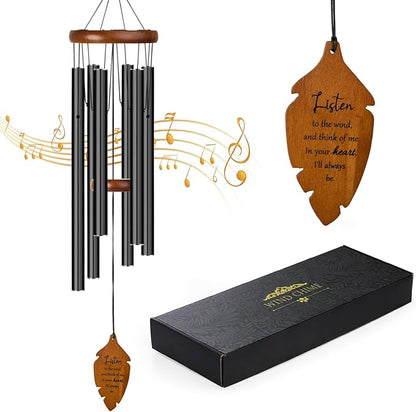 Outdoors Wind Chimes Sympathy Memorial for Loss of Loved One - Soothing Melodic Tones. Bamboo and Aluminum Chime Great as a Gift for Your Patio Porch Garden and Backyard (34.6" Black)