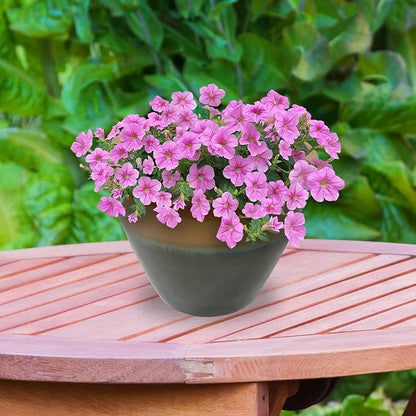 Sunnydaze Large Ceramic Plant Pot - Round Outdoor Glazed Ceramic Planter Pot with Drainage - Chalet - Forest Lake Green - 14.5"