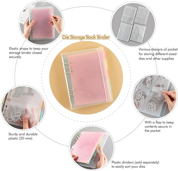 BAOFALI 40 Pages/2Set A5 6 Ring Clear Stamps Storage Embossing Folder Storage with Dividers Photo Storage Album Seal Bags Storage Keeper Cards for DIY Scrapbooking Arts Crafts Collecting Bags
