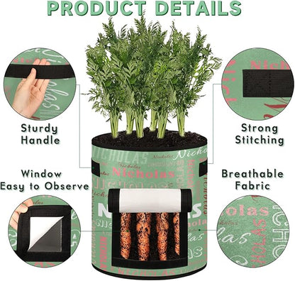 Custom Name Grow Bags 10 Gallon Personalized Breathable Potato Growing Bag with Flap Harvest Window and Handles Garden Planting Bag for Tomato Vegetable Fruits 2 Pack Light Green