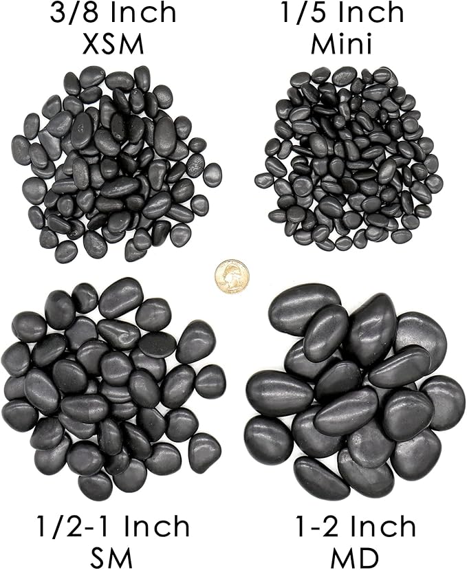Black Rocks for Plants. Black Decorative Polished Pebbles. 1/5 Inch – 5 lbs. for Plants, Garden, Landscaping, Vase fillers, Succulents, pots (Mini (0.2 Inch), Black -Polished, 5)