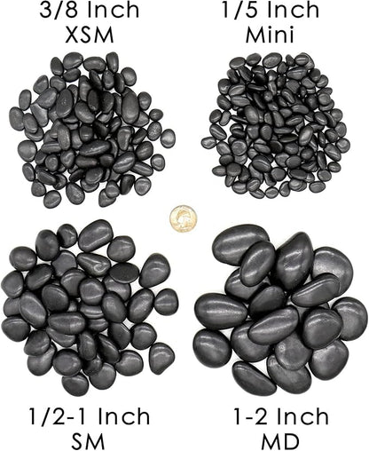 Black Rocks for Plants. Black Decorative Polished Pebbles. 1/5 Inch – 5 lbs. for Plants, Garden, Landscaping, Vase fillers, Succulents, pots (Mini (0.2 Inch), Black -Polished, 5)
