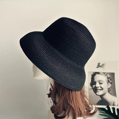 Wide-Brim Classic Elegant Style Foldable Straw Hat Women's Retro UV Resistant Sun Hats for Outdoor, Beach and Travel