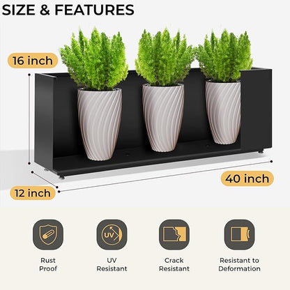 40Wx12Dx16H Metal Planter, Raised Garden Bed, Rectangular Planter Box for Outdoor Plants, Vegetables & Vines, Features Drainage Holes & Adjustable Feet, Easy Assembly, Black