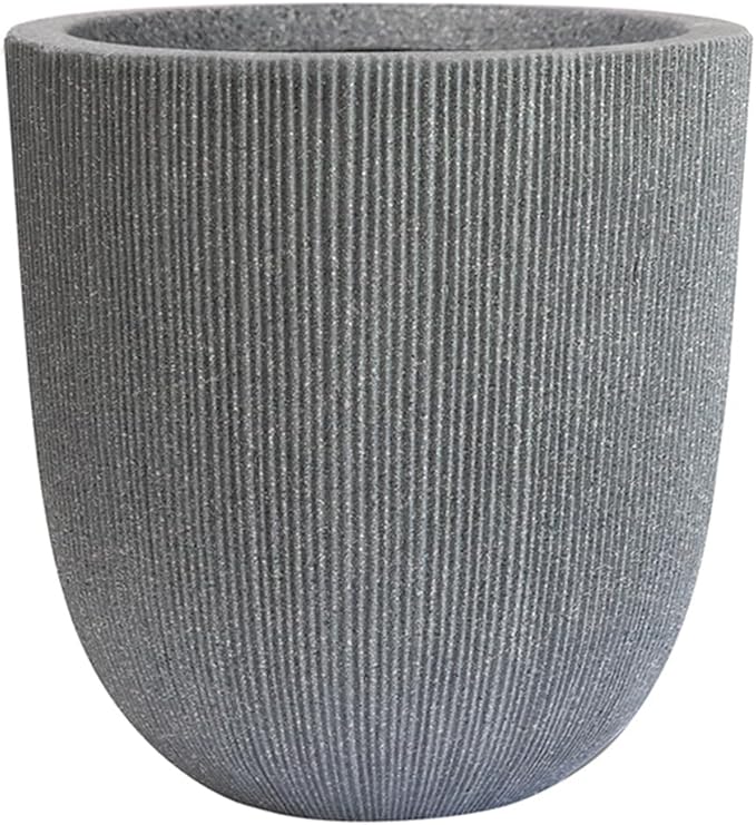 12.4" Tall Round Tapered Planter - Gray Faux Cement Finish, Lightweight Durable Plastic Plant Pot with Drainage Hole & Plug, Weather & UV Resistant Pot for Plants Indoor/Outdoor Use, 10.5" Opening