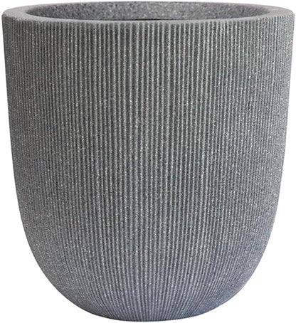 12.4" Tall Round Tapered Planter - Gray Faux Cement Finish, Lightweight Durable Plastic Plant Pot with Drainage Hole & Plug, Weather & UV Resistant Pot for Plants Indoor/Outdoor Use, 10.5" Opening