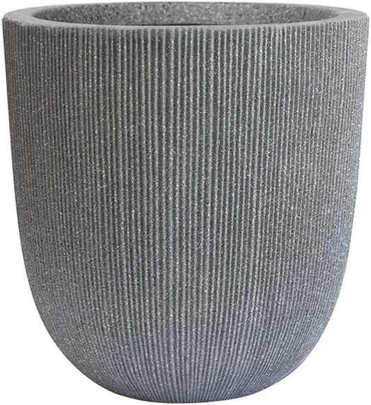 12.4" Tall Round Tapered Planter - Gray Faux Cement Finish, Lightweight Durable Plastic Plant Pot with Drainage Hole & Plug, Weather & UV Resistant Pot for Plants Indoor/Outdoor Use, 10.5" Opening