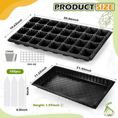Yinder 20 Pcs Seed Starting Trays with Dome 32 Cells Plug Trays and 1020 Tray No Holes with 100 Pcs Tags Seed Starter Kit for Nursery Germination Plant Propagation
