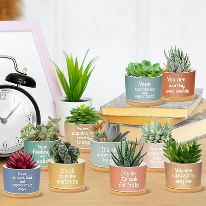 10 Pcs Positive Affirmation Gift Succulent Pots Mental Health Succulent Pots Gifts Inspirational Gifts Encouragement Ceramic Pot Small Succulent Flower Pots for Coworkers Friends Teacher Employee