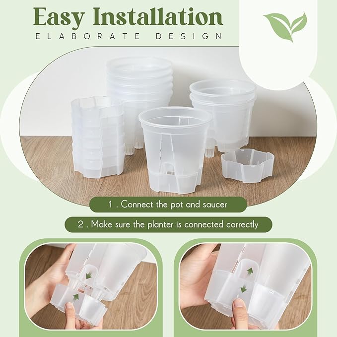 Self Watering Pots for Indoor Plants with Deep Reservoir and High Drainage Holes for Outdoor Plants and Flowers, Bare Root Planter(5.91'',Clear,9 Pcs)