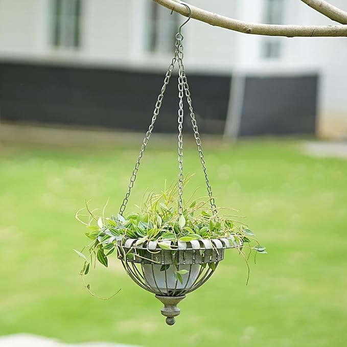 Set of 2 Metal Hanging Planters,Hand-Crafted Rusty Hanging Basket Plant Holder for Outdoor Indoor Garden, Patio, Deck, Porch, Flower Pots