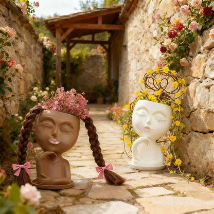1 PCS Face Planter Pot Cute Lady Face Resin Succulent Planters with Drainage Holes Indoor Outdoor Coffee Table and Garden Balcony Decor Gift IdeaI for Mother Christmas (Brown)