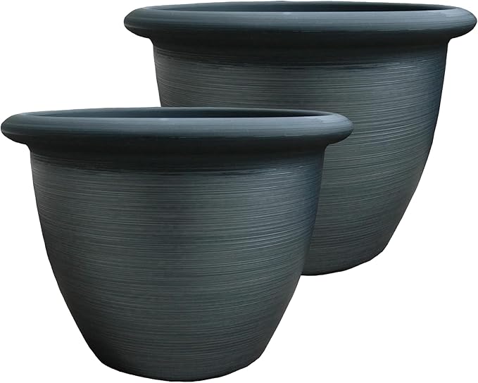 The HC Companies Sevilla Flower Planters - Outdoor & Indoor Planter - Round Self Watering Plant Pots for Herbs & More (16”, Painted Black, Pack of 2)