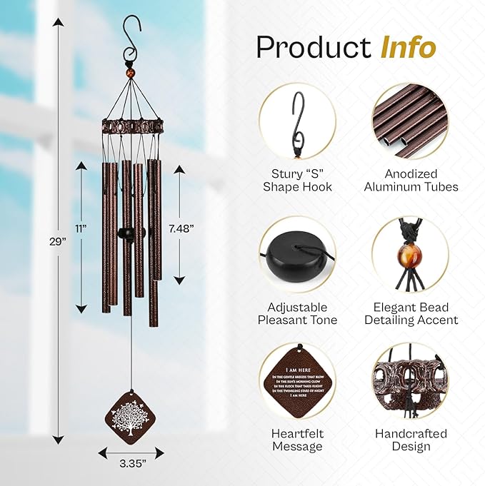 Memorial Wind Chimes I Tree of Life Wind Chime I Windchimes in Memory of a Loved One I Bereavement Gift for Loss of Father, Mother, Wife, Husband I Condolence Remembrance Gift I 29" Bronze