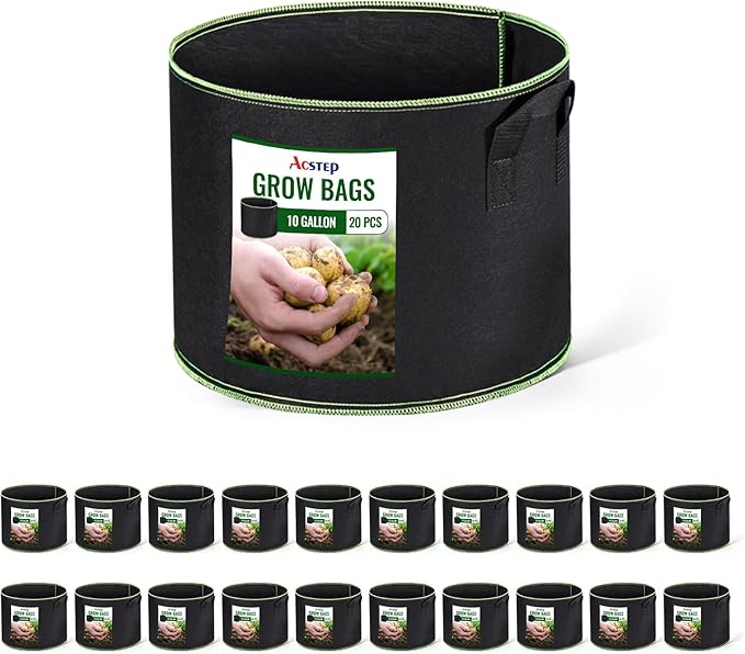 ACSTEP 20-Pack 10 Gallon Grow Bags Heavy Duty Aeration Fabric Pots Thickened Nonwoven Fabric Pots for Planting Outdoor Plants