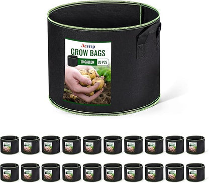 ACSTEP 20-Pack 10 Gallon Grow Bags Heavy Duty Aeration Fabric Pots Thickened Nonwoven Fabric Pots for Planting Outdoor Plants