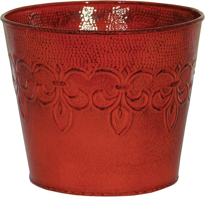 Robert Allen MPT01889 Fluer De Lis Series Metal Planter Flower Pot, 6", Color Cayenne Red