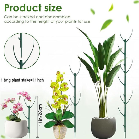 5 PCS Stackable Twig, Stackable Plant Support Stakes, Monstera Plastic Support Structures for Indoor & Outdoor Plants, Potted Plants, Flower Other Climbing Plants(Green, 10 Pack, 11."L)